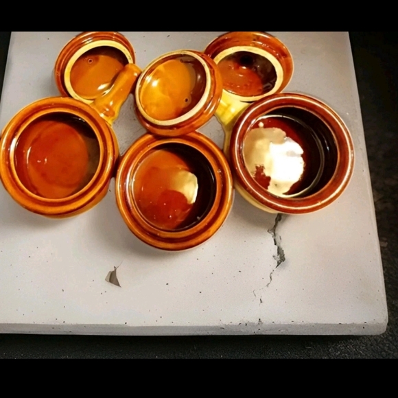 Lot of 3 Vintage Brown&Tan Stoneware French Onion Soup Bowls With Handles & Lids - Picture 5 of 9